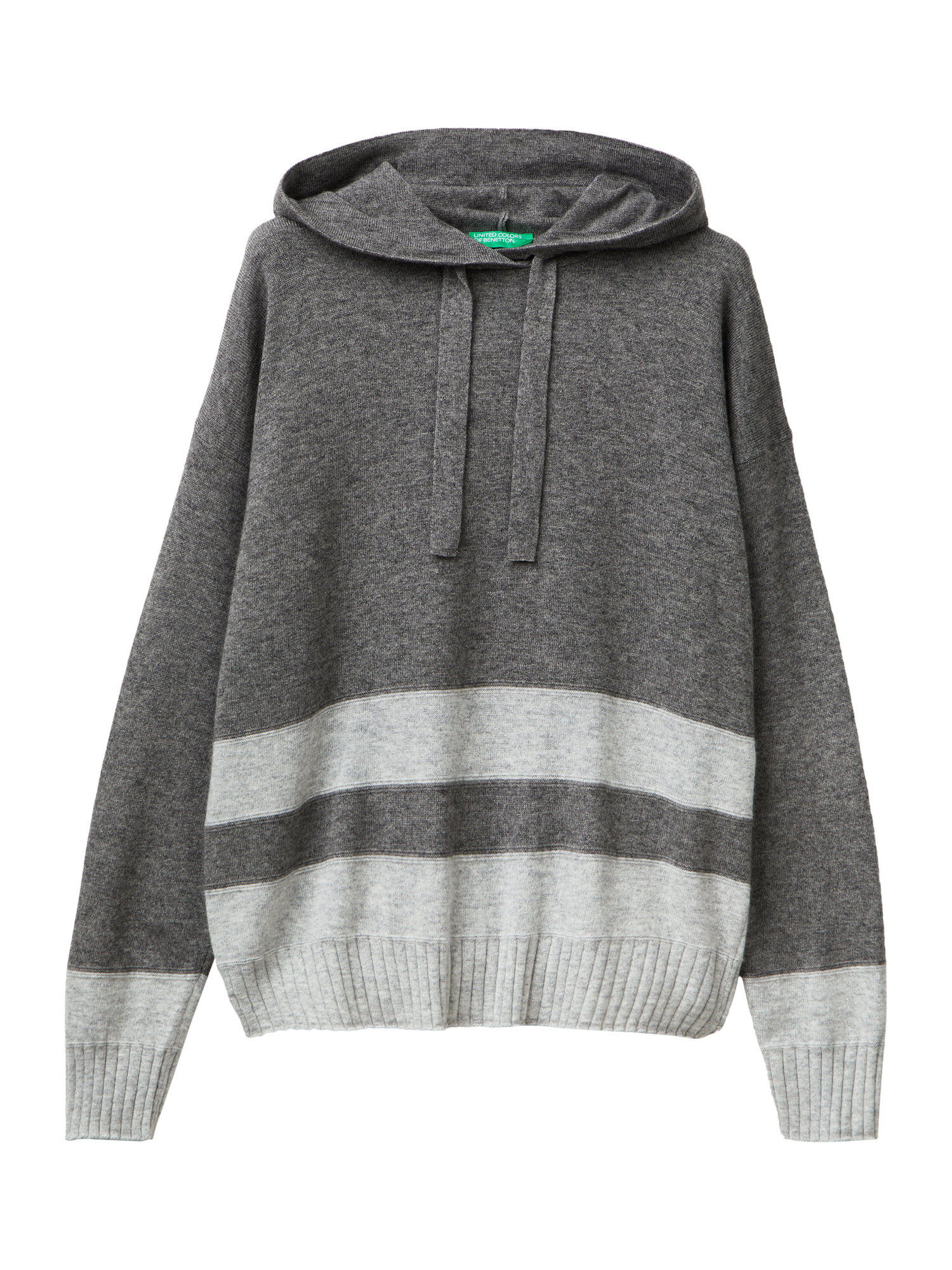 Product image 4 of 6, which shows Benetton Stripe Hem Knitted Hoodie, Grey, XS