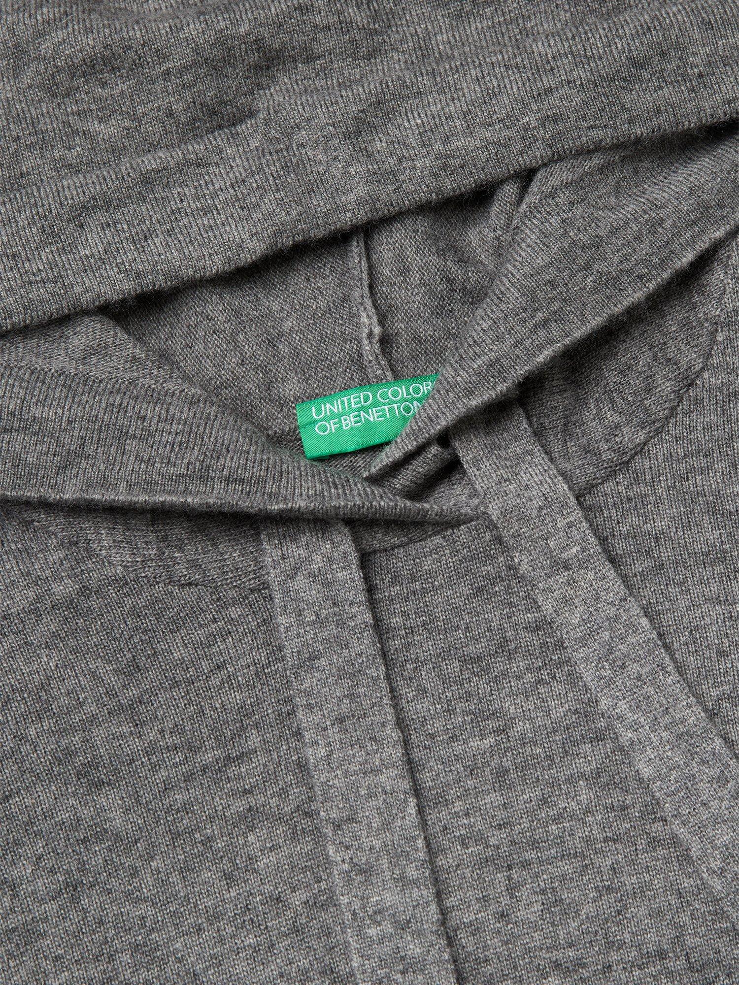 Product image 6 of 6, which shows Benetton Stripe Hem Knitted Hoodie, Grey, XS