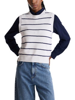 Benetton Picot Stripe Jacquard Knit Tank Top, White, White