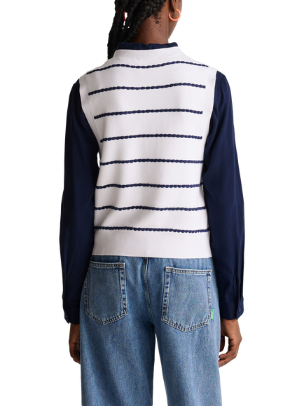 Benetton Picot Stripe Jacquard Knit Tank Top, White - view 2, White