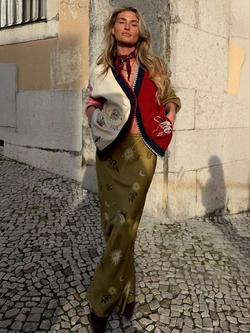 Never Fully Dressed Dorris Mystical Print Maxi Skirt, Green Olive, Green Olive