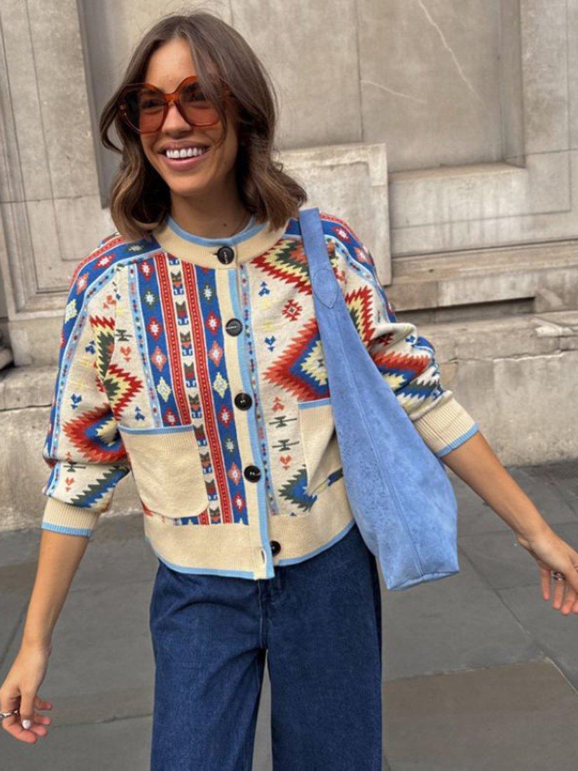 Product image 4 of 4, which shows Never Fully Dressed Bridget Cheryl Ikat Cardigan, Multi, XS