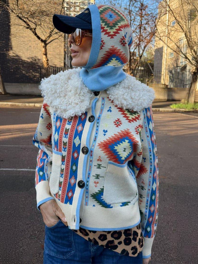 Product image 1 of 4, which shows Never Fully Dressed Bridget Cheryl Ikat Cardigan, Multi, XS