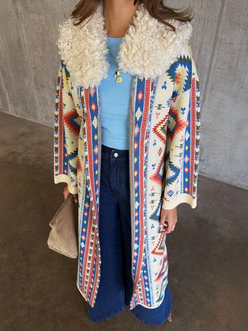 Product image 3 of 5, which shows Never Fully Dressed Bridget Ikat Longline Cardigan, Multi, XS