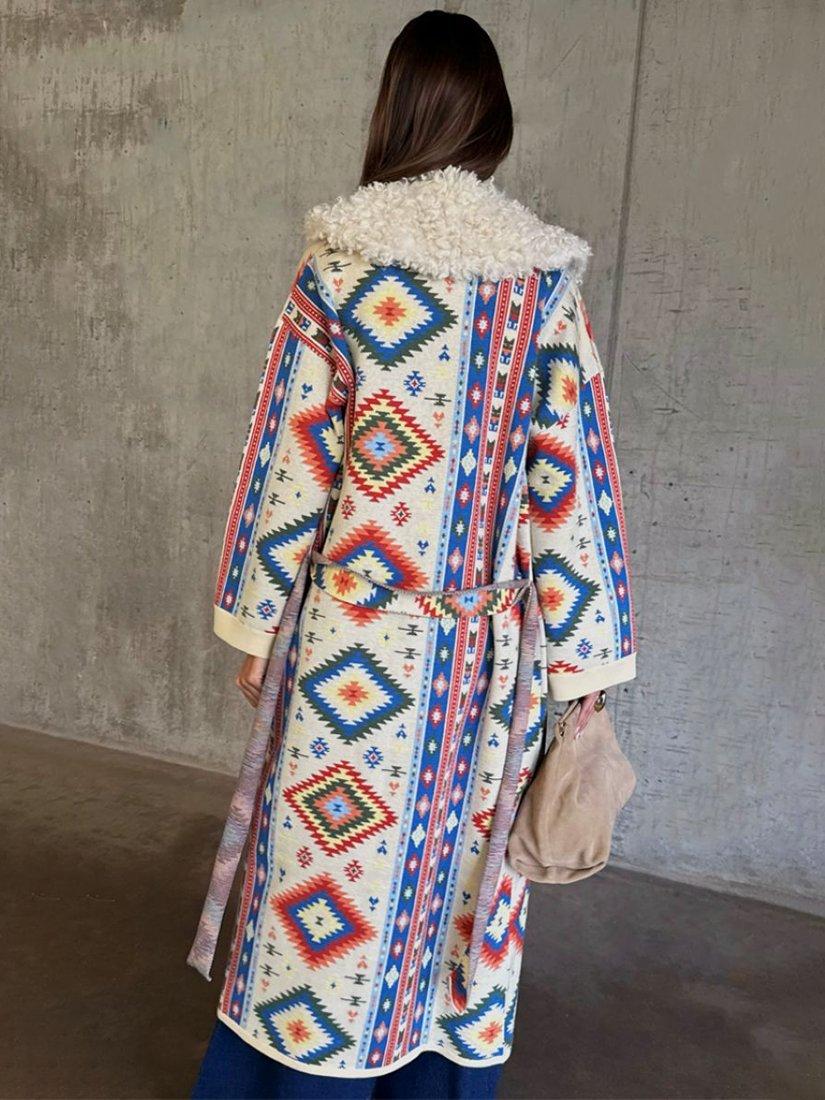 Product image 5 of 5, which shows Never Fully Dressed Bridget Ikat Longline Cardigan, Multi, XS