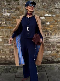 Never Fully Dressed Crew Neck Studded Cardigan, Blue Navy, Blue Navy