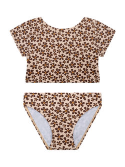 Swim Essentials Kids' Short Sleeve Bikini Set, Brown Floral, Brown Floral