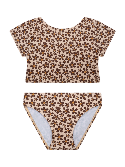 Swim Essentials Kids' Short Sleeve Bikini Set, Brown Floral, Brown Floral