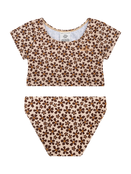 Swim Essentials Kids' Short Sleeve Bikini Set, Brown Floral - view 2, Brown Floral
