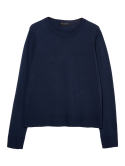 SISLEY Crew Neck Stockinette Stitch Jumper, Night Blue, Night Blue
