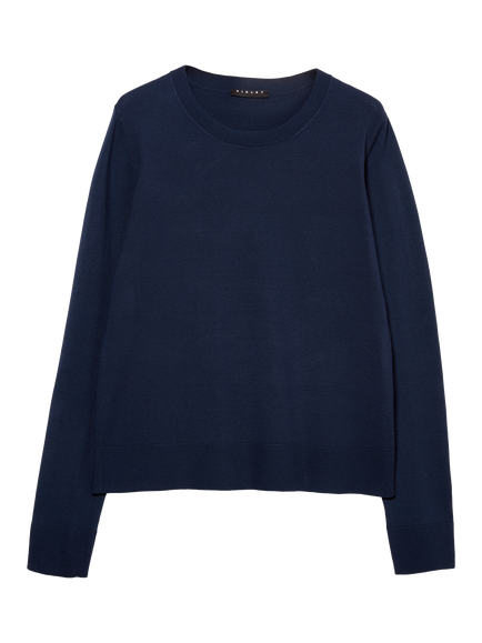 SISLEY Crew Neck Stockinette Stitch Jumper, Night Blue, Night Blue