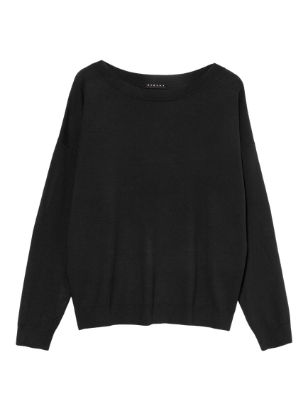 SISLEY Boat Neck Plain Jumper, Black, Black