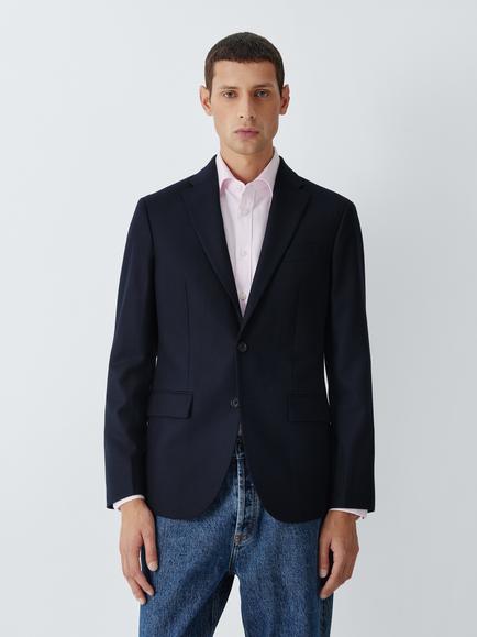 John Lewis Quilted Regular Wool Blazer, Navy, Navy
