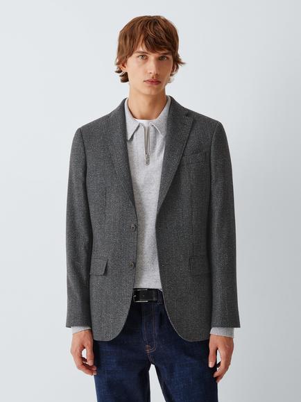 John Lewis Regular Fit Textured Wool Blend Single Breasted Blazer, Brown Blue, Brown Blue