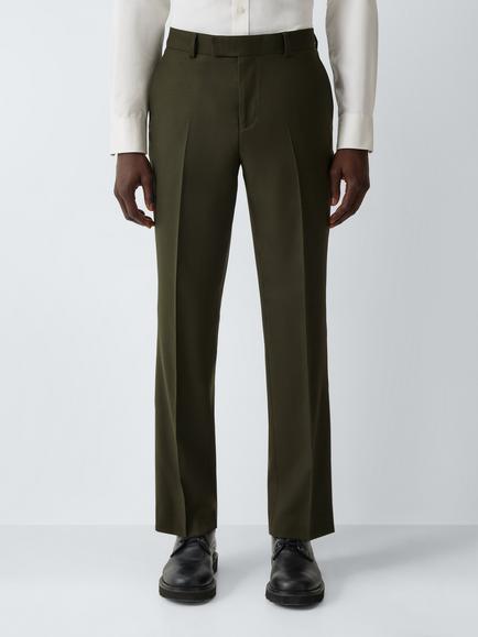 John Lewis Birdseye Wool Regular Suit Trousers, Green, Green