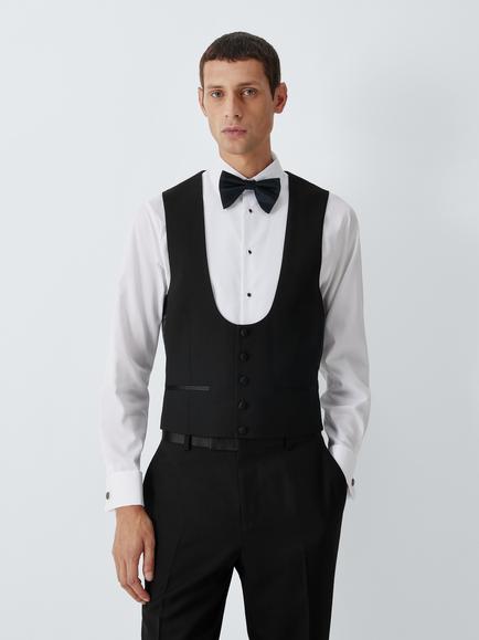 John Lewis Basket Weave Wool Regular Waistcoat, Black, Black