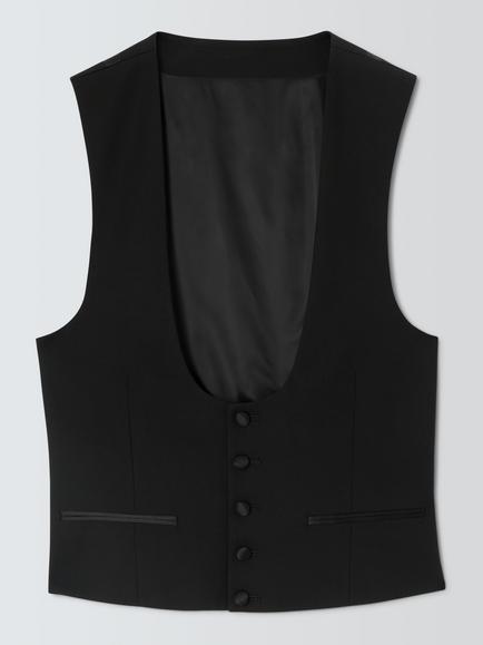 John Lewis Basket Weave Wool Regular Waistcoat, Black, Black