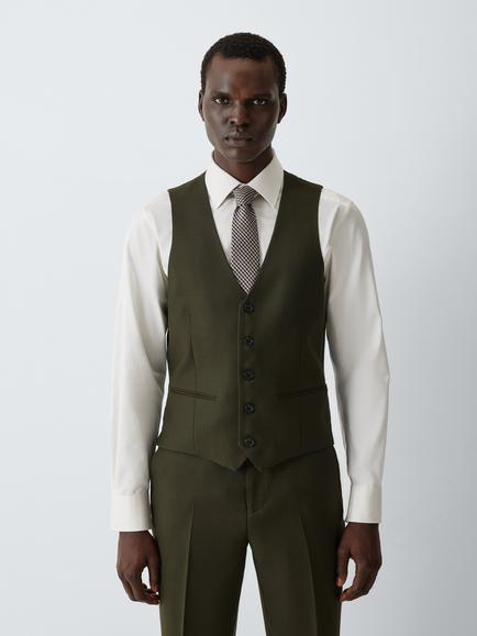 John Lewis Birdseye Wool Regular Waistcoat, Green, Green