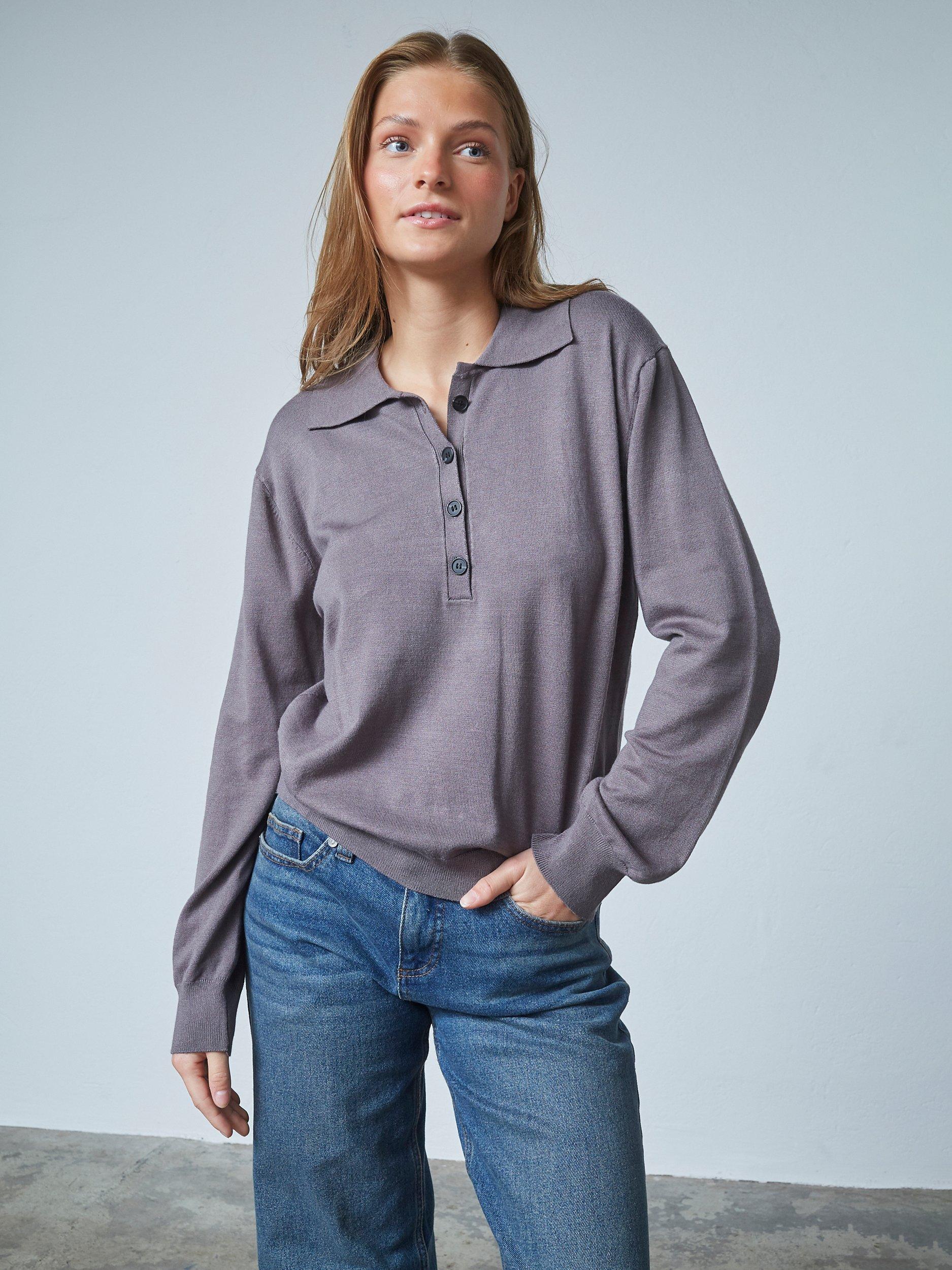 Product image 1 of 4, which shows Sisters Point Lepia Collared Jumper, Asphalt, XS