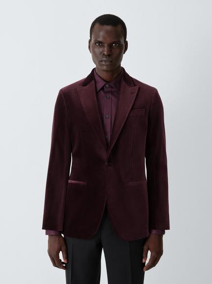John Lewis Single Breasted Velvet Blazer, Burgundy