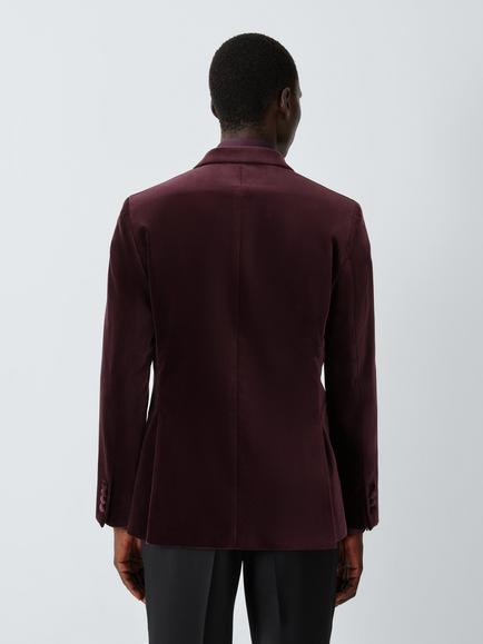 John Lewis Single Breasted Velvet Blazer - view 2, Burgundy