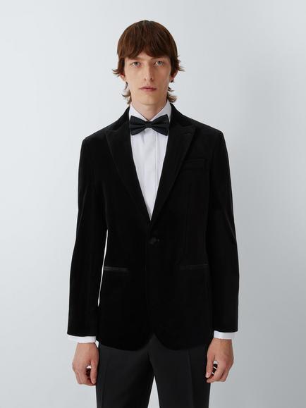 John Lewis Single Breasted Velvet Blazer, Black