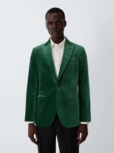 John Lewis Single Breasted Velvet Blazer, Green