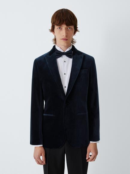 John Lewis Single Breasted Velvet Blazer, Navy
