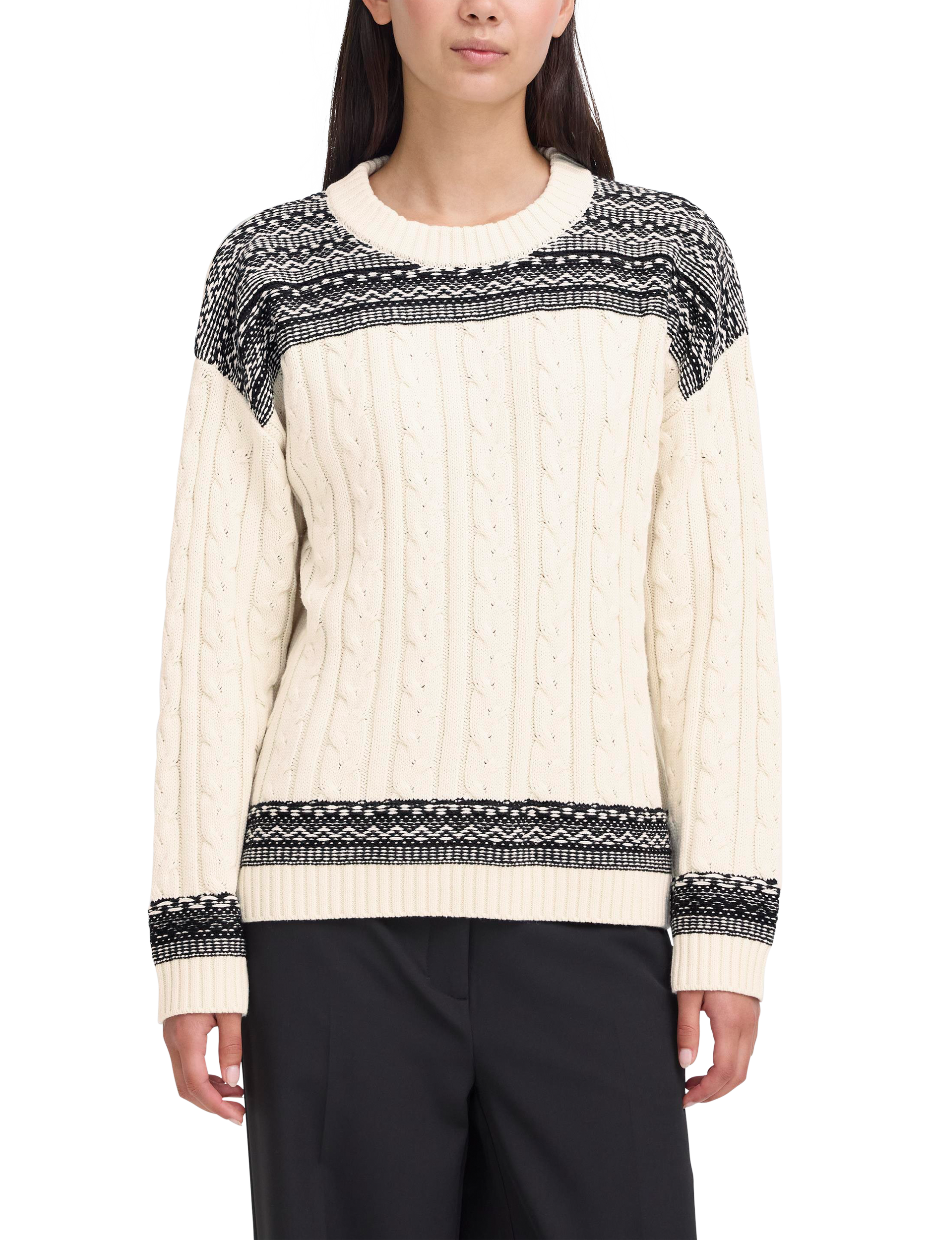 Product image 1 of 7, which shows ICHI Barisa Cable Knit Jumper, Birch, XXL