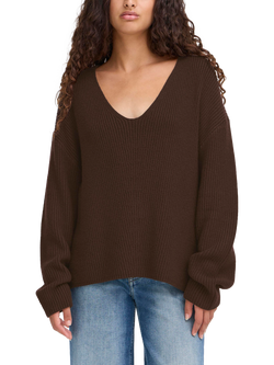 ICHI Chana V-Neck Jumper, Coffee Bean