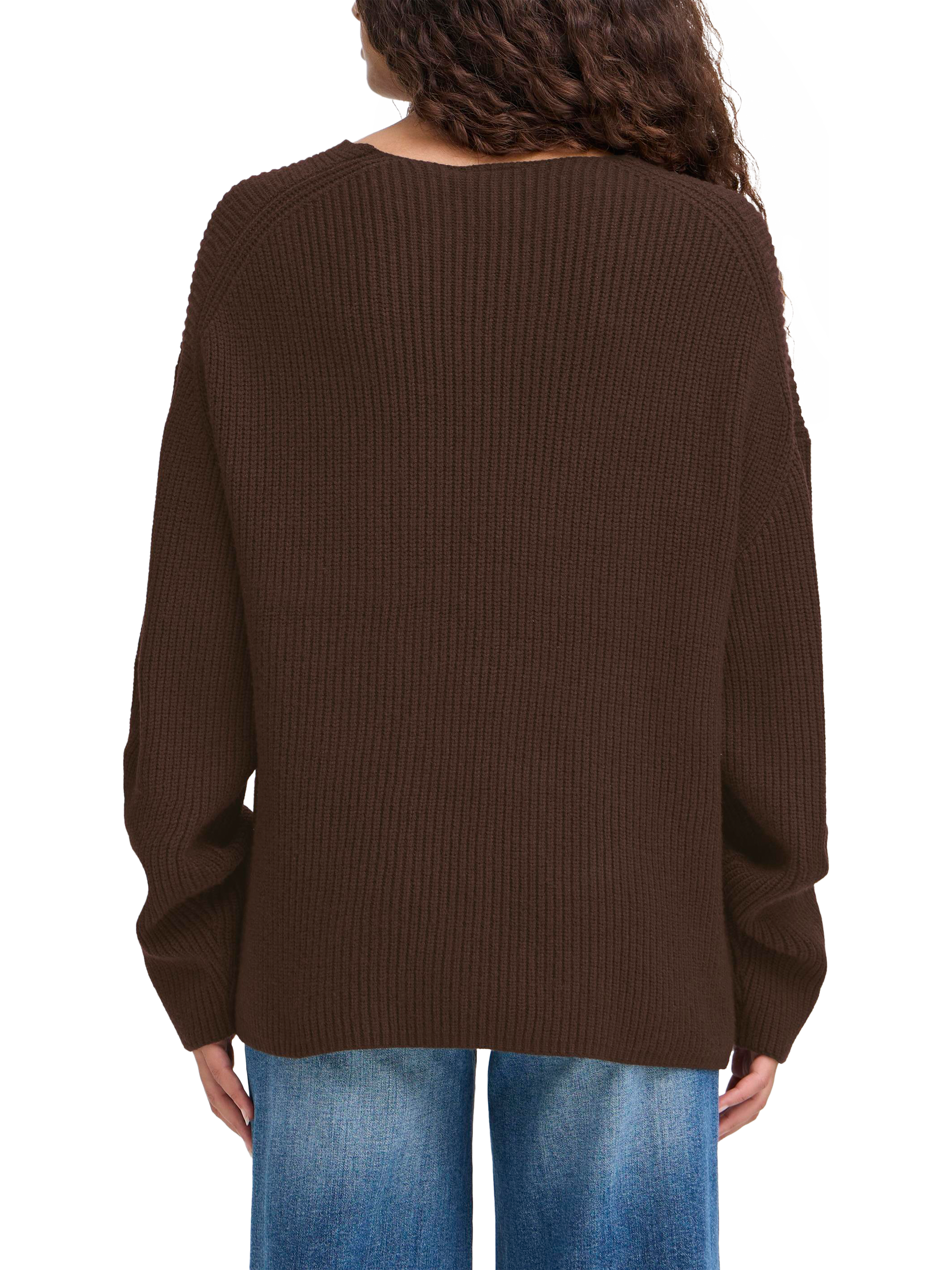 Product image 2 of 7, which shows ICHI Chana V-Neck Jumper, Coffee Bean, XS