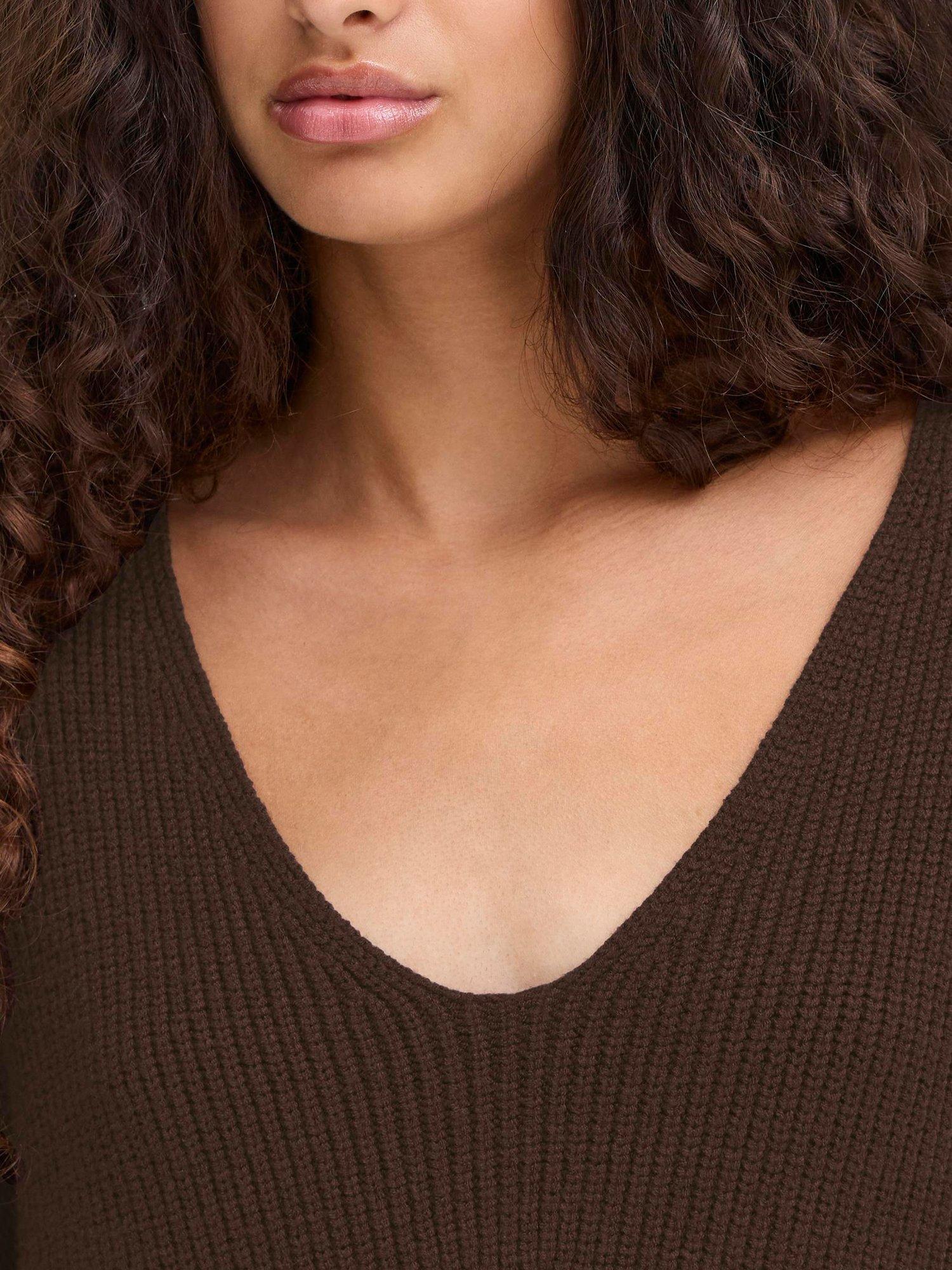 Product image 4 of 7, which shows ICHI Chana V-Neck Jumper, Coffee Bean, XS