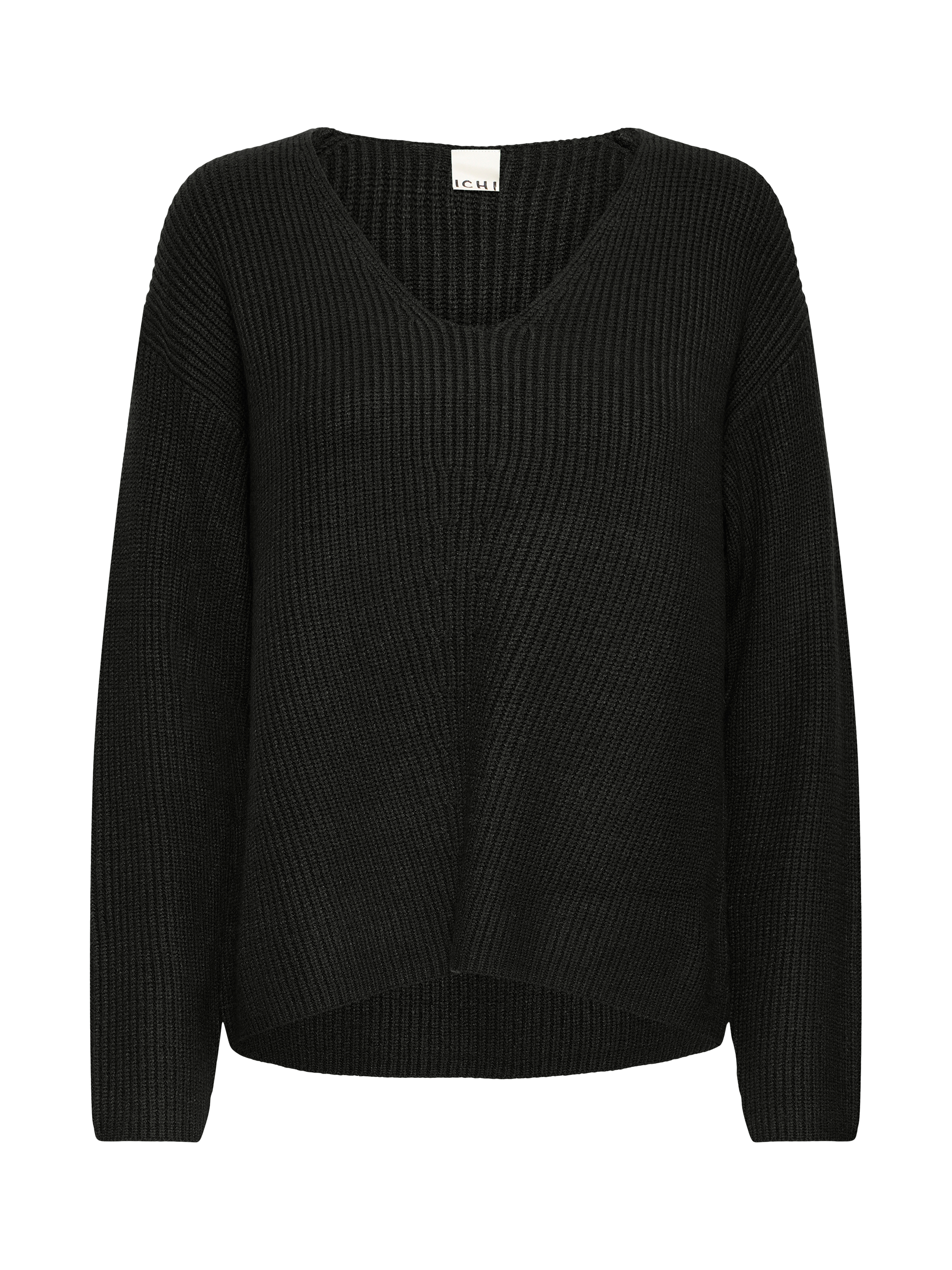 Product image 4 of 5, which shows ICHI Chana V-Neck Jumper, Black, XS