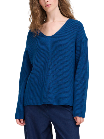 ICHI Chana V-Neck Jumper, Navy Peony