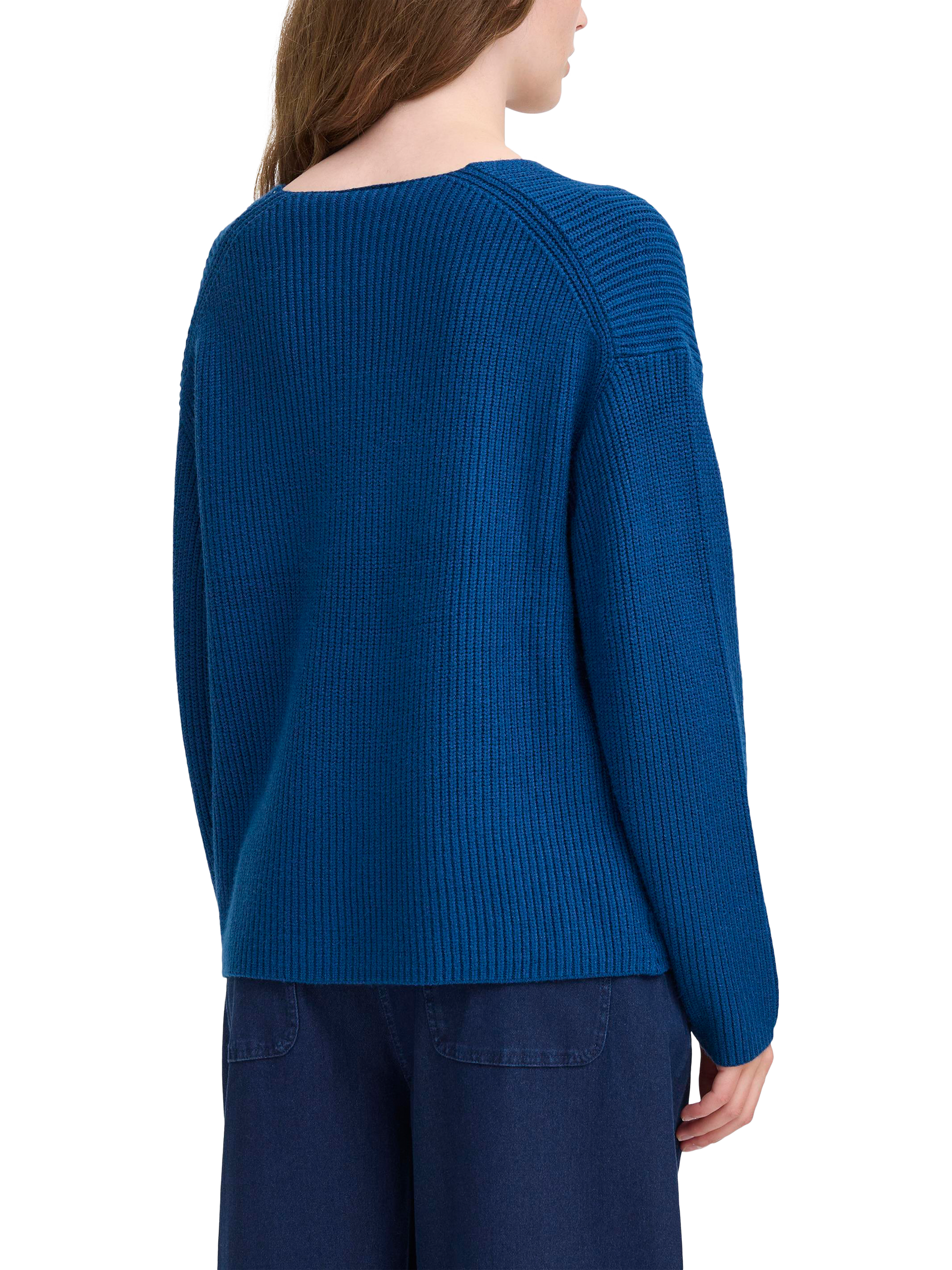 Product image 2 of 6, which shows ICHI Chana V-Neck Jumper, Navy Peony, XS