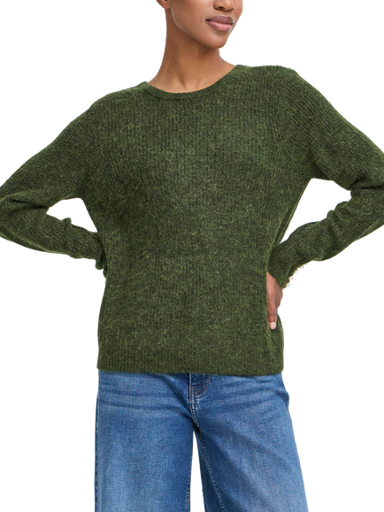 ICHI Kamara Embellished Cuff Jumper, Green, Green