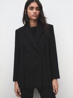 Mango Iguana Belted Blazer, Black, Black