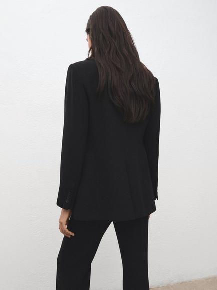 Mango Iguana Belted Blazer, Black - view 2, Black