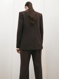 Mango Rise Pinstripe Double Breasted Blazer, Brown - view 2, Brown