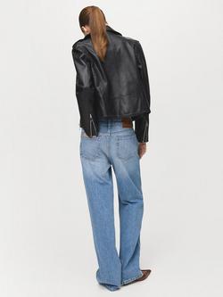 Mango Perfect Pure Leather Biker Jacket, Black - view 2, Black