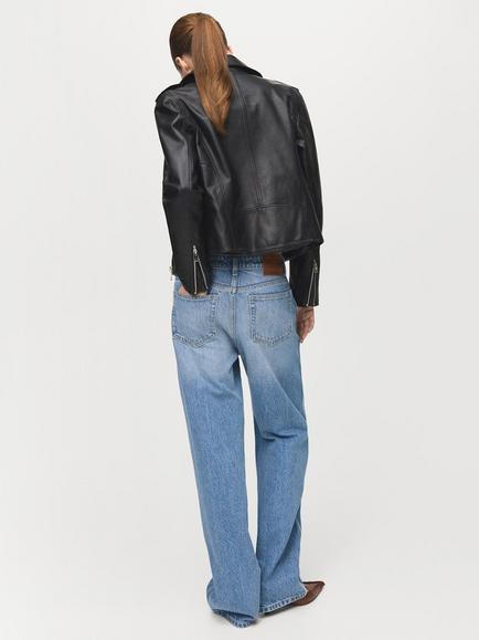 Mango Perfect Pure Leather Biker Jacket, Black - view 2, Black