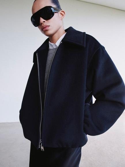 Mango Vik Wool Blend Jacket, Navy, Navy