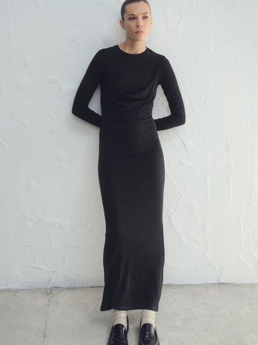 Product image 1 of 6, which shows Mango Nilo Draped Maxi Dress, Dark Grey, 10