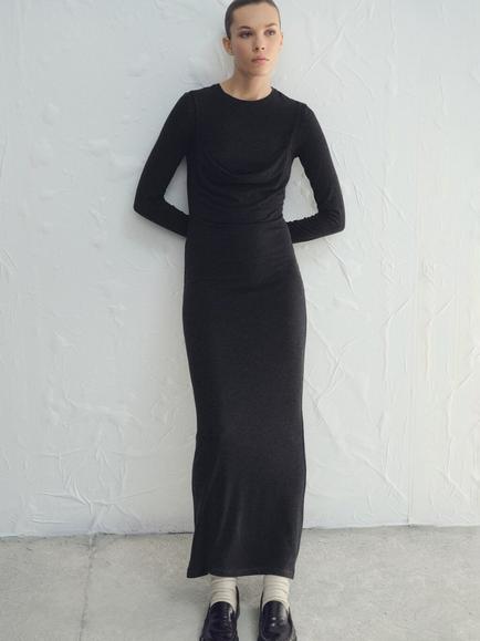 Mango Nilo Draped Maxi Dress, Dark Grey, Dark Grey