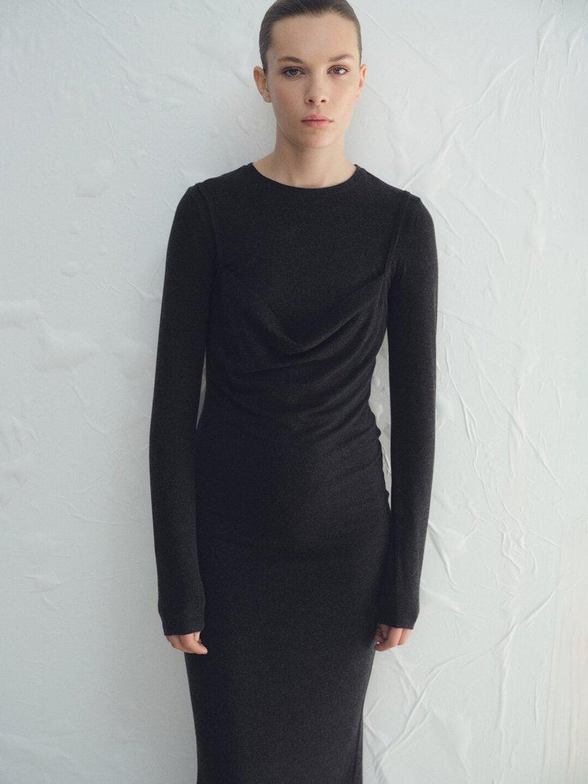 Product image 3 of 6, which shows Mango Nilo Draped Maxi Dress, Dark Grey, 10