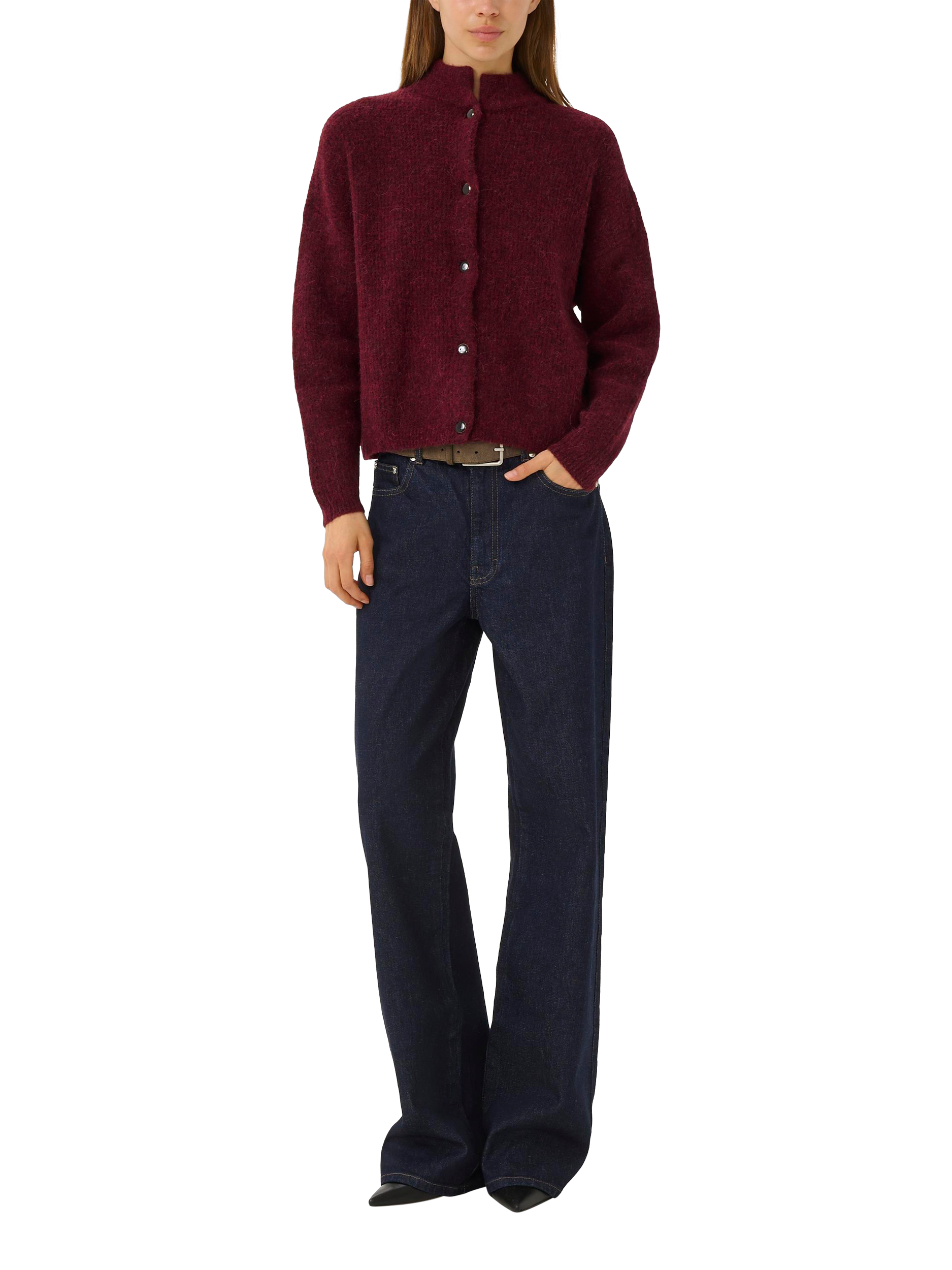 Product image 3 of 6, which shows Gestuz Alpha Wool Rich Cardigan, Blood Red Mélange, M