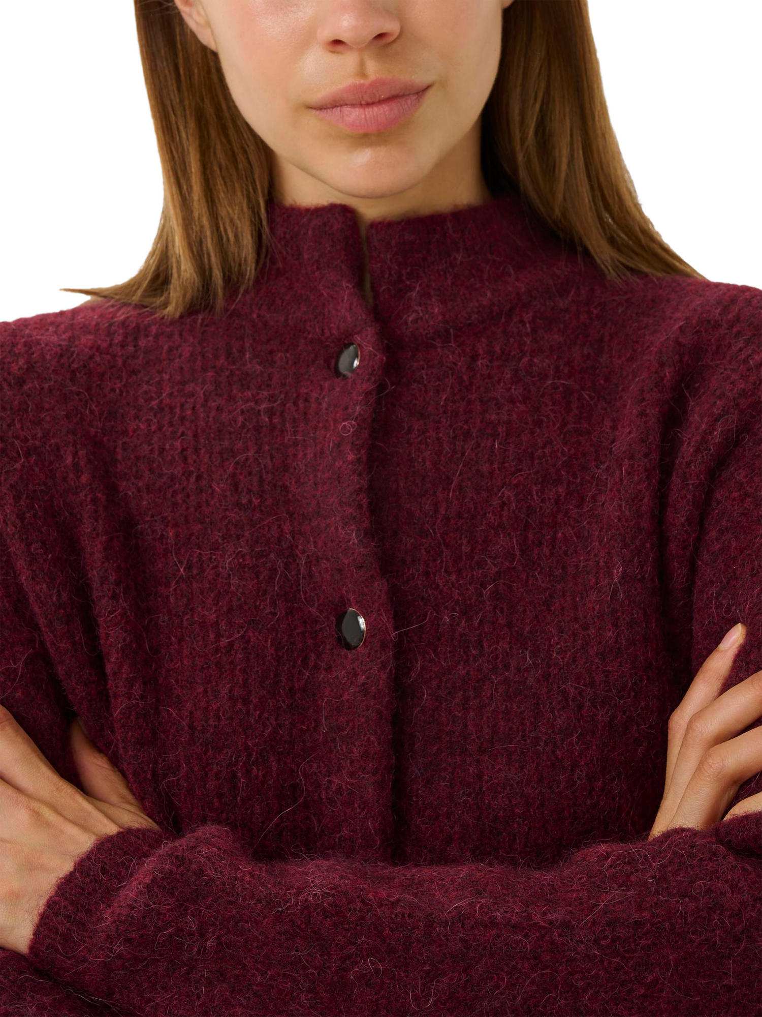 Product image 4 of 6, which shows Gestuz Alpha Wool Rich Cardigan, Blood Red Mélange, M