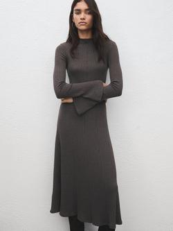 Mango Topaz Bell Sleeve Knitted Dress, Medium Brown, Medium Brown