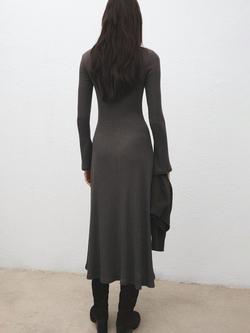 Mango Topaz Bell Sleeve Knitted Dress, Medium Brown - view 2, Medium Brown