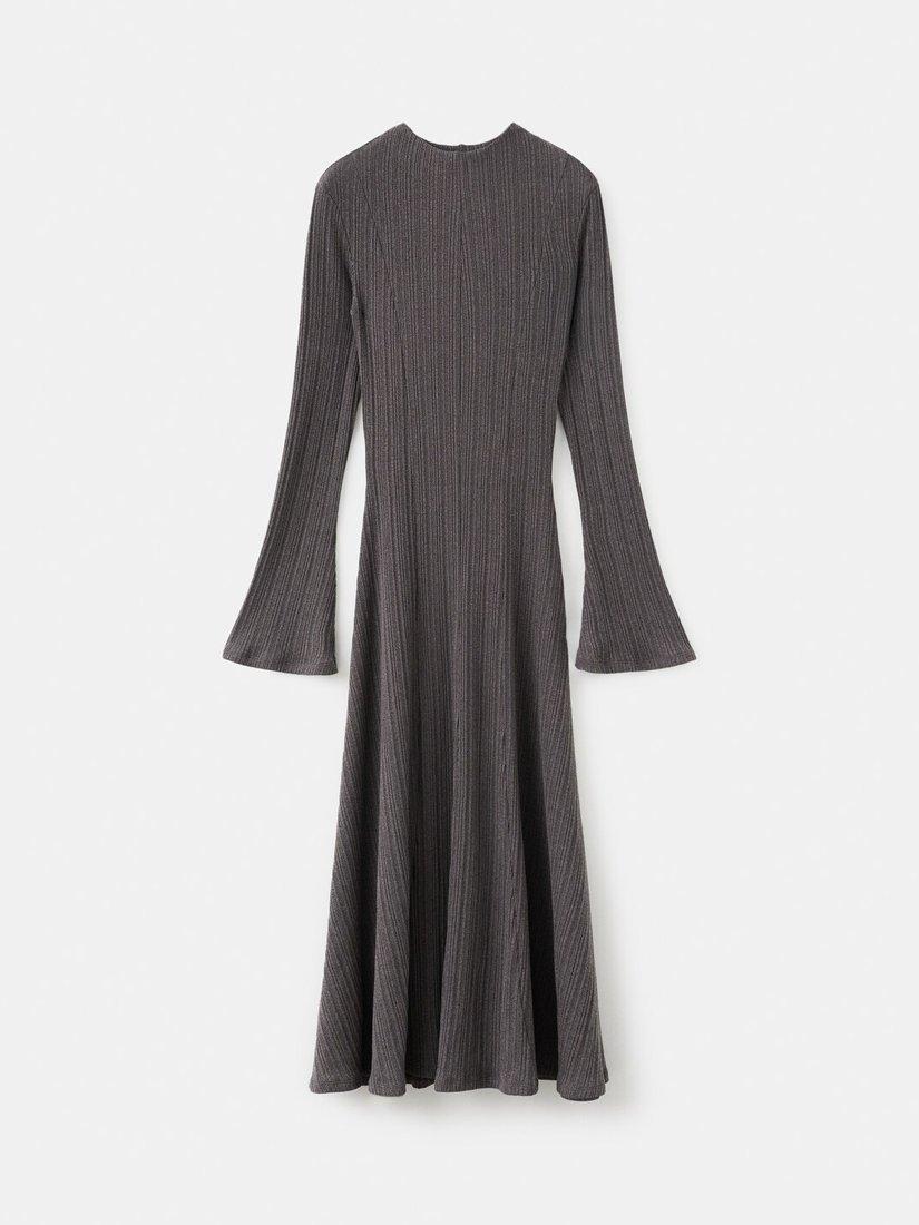 Mango Topaz Bell Sleeve Knitted Dress, Medium Brown